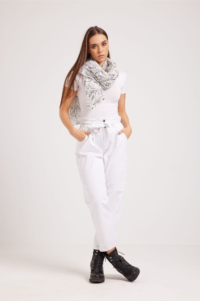 SLOUCHY BELTED JEANS-WHITE - Opio Shop