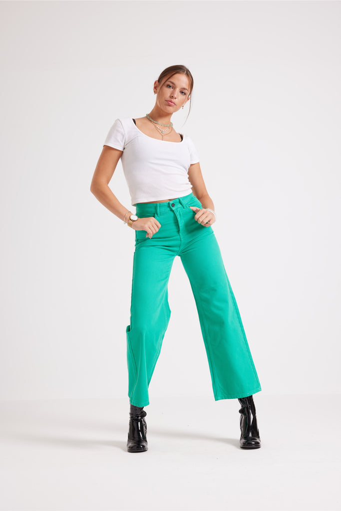 WIDE LEG JEANS IN GREEN - clothing - Opio Shop