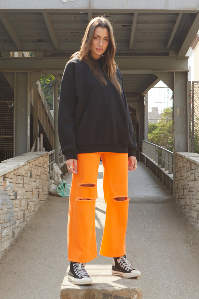 RIPPED WIDE LEG JEANS IN ORANGE - clothing - Opio Shop