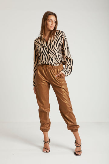 LEATHER CARGO PANTS - BROWN - Clothing - Opio Shop