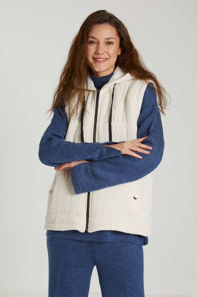 KNIT PUFFER VEST - IVORY - Clothing - Opio Shop