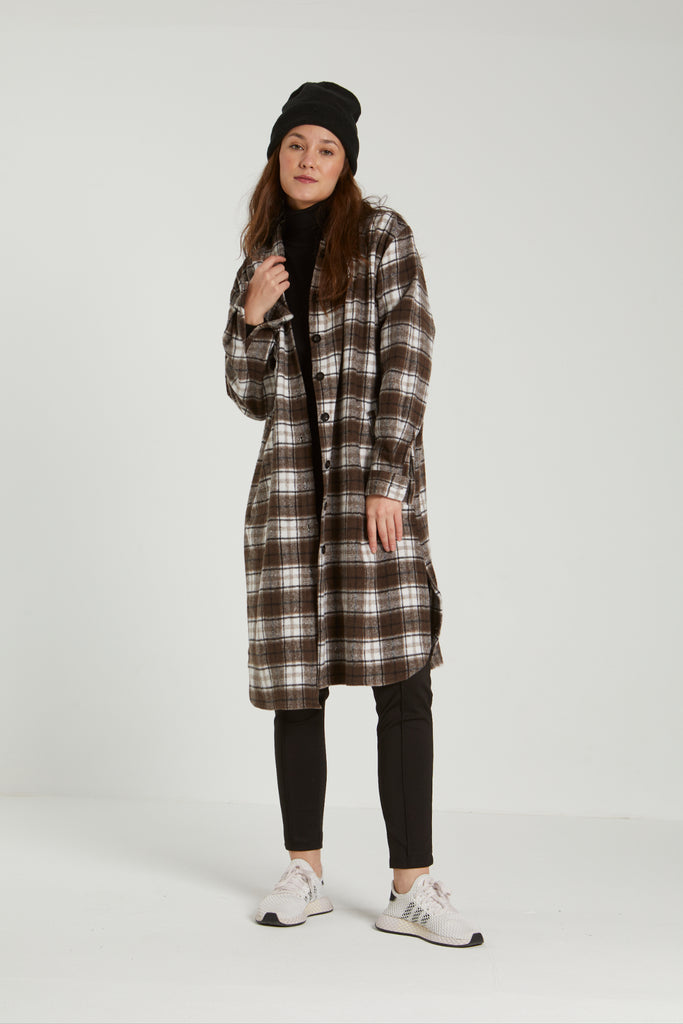 OVERSIZED CHECKED WOOL COAT - BROWN - clothing - Opio Shop