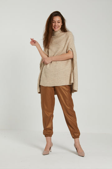 RIBBED KNIT CAPE - BEIGE - clothing - Opio Shop