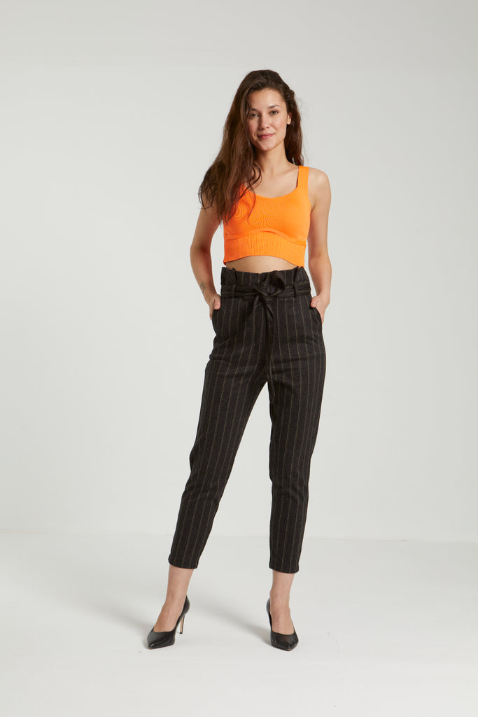 STRIPED PAPERBAG BELTED PANTS - Clothing - Opio Shop