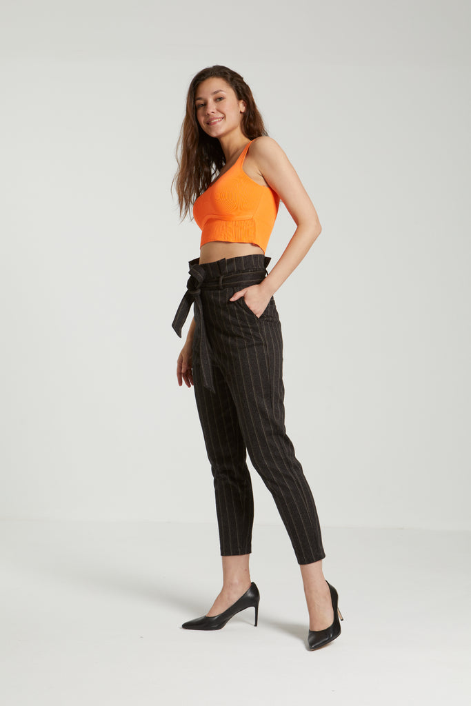 STRIPED PAPERBAG BELTED PANTS - Clothing - Opio Shop