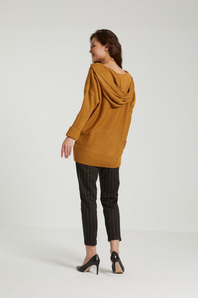 HOODED CABLE KNIT SWEATER - MUSTARD - clothing - Opio Shop