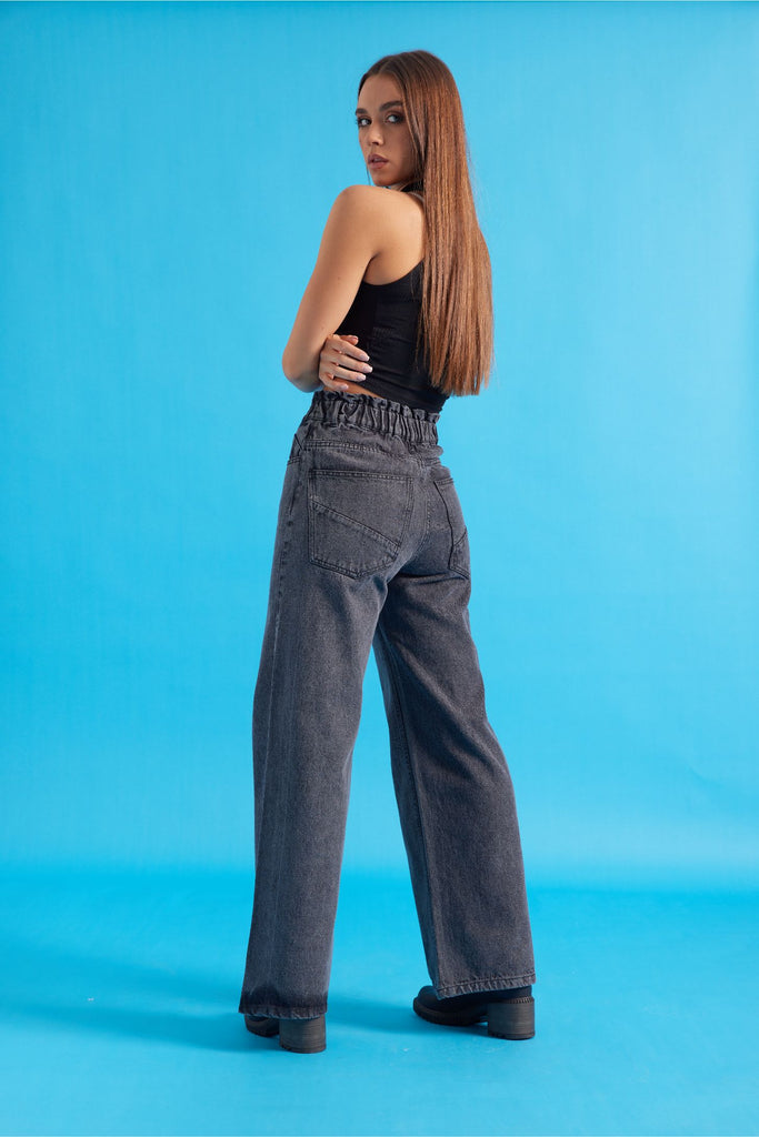 EXPOSED BUTTON FLY WIDE LEG JEANS-GREY - Opio Shop