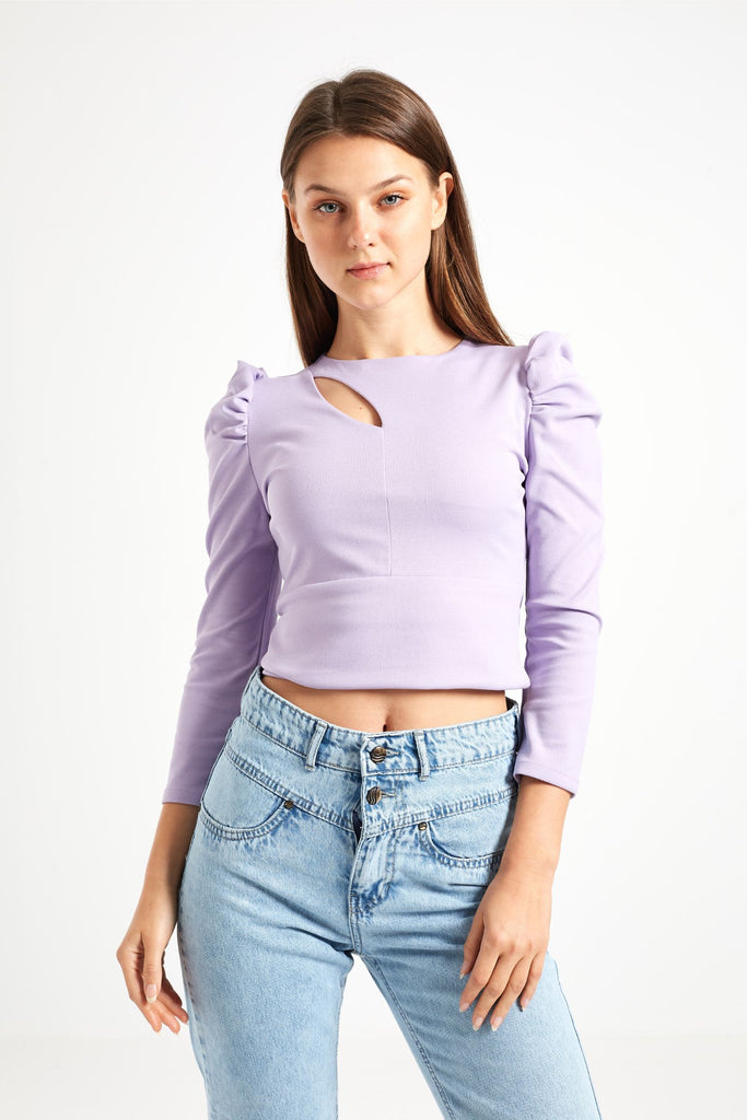 CUT OUT PUFFED SLEEVE TOP - LILAC - Opio Shop