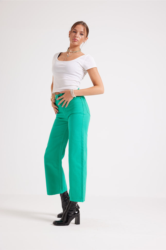 WIDE LEG JEANS IN GREEN - clothing - Opio Shop