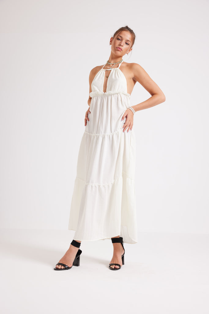 MAXI HALTER DRESS - WHITE - Clothing - Opio Shop