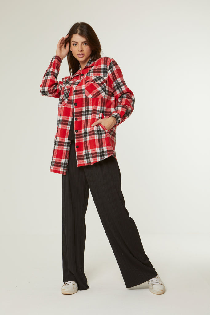 OVERSIZED FRONT POCKET SHIRT - RED - clothing - Opio Shop