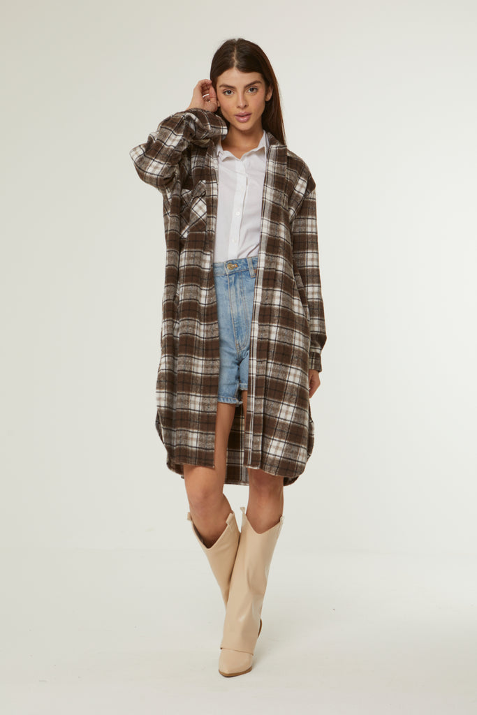 OVERSIZED CHECKED WOOL COAT - BROWN - clothing - Opio Shop